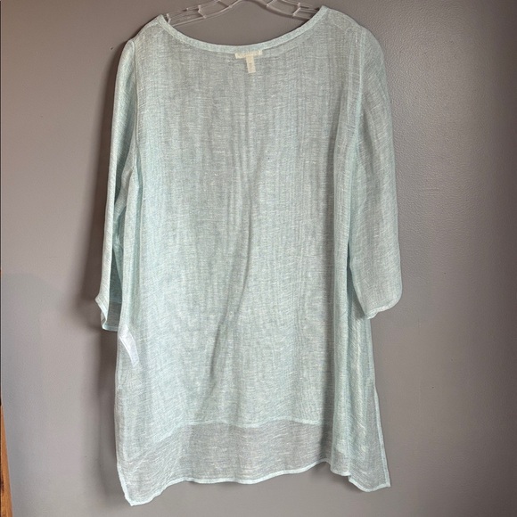 2 Eileen Fisher mesh organic linen tunic tops * tan and light blue * sz LG - Picture 4 of 13